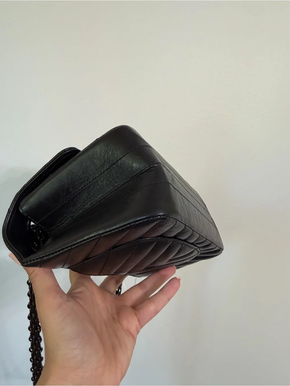 CHANEL SO BLACK REISSUE 2.55 FLAP CHEVRON AGED CALFSKIN MINI